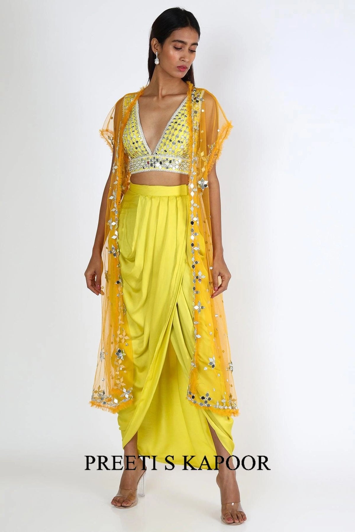 Pastel Yellow Embroidered Dhoti Skirt Set - Preeti S Kapoor