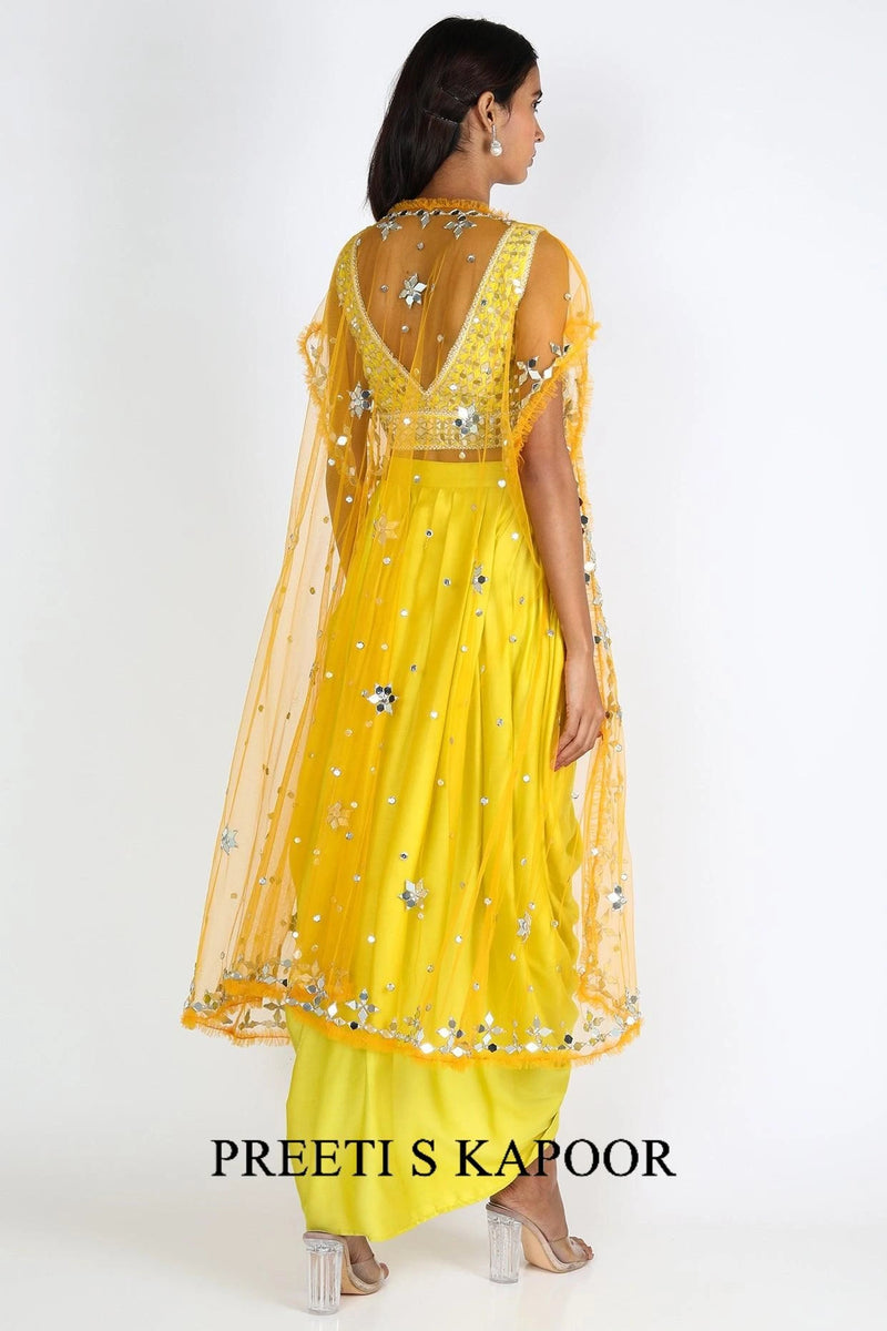 Pastel Yellow Embroidered Dhoti Skirt Set - Preeti S Kapoor