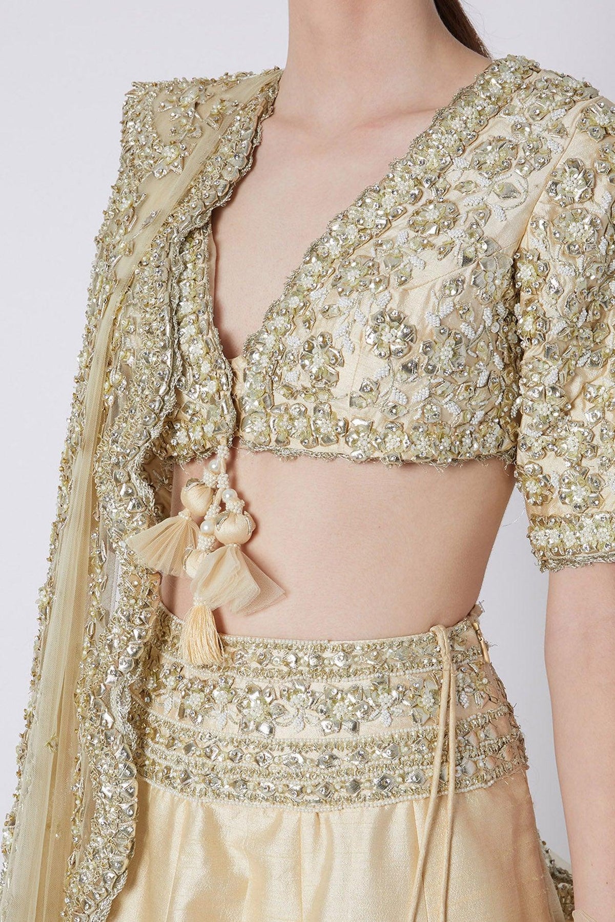 Beige Gota Embroidered Lehenga Set - Preeti s kapoor