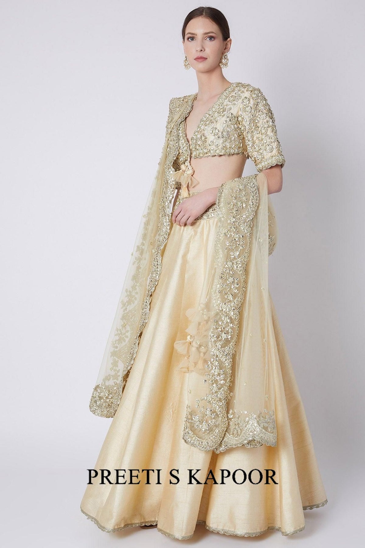 Beige Gota Embroidered Lehenga Set - Preeti s kapoor