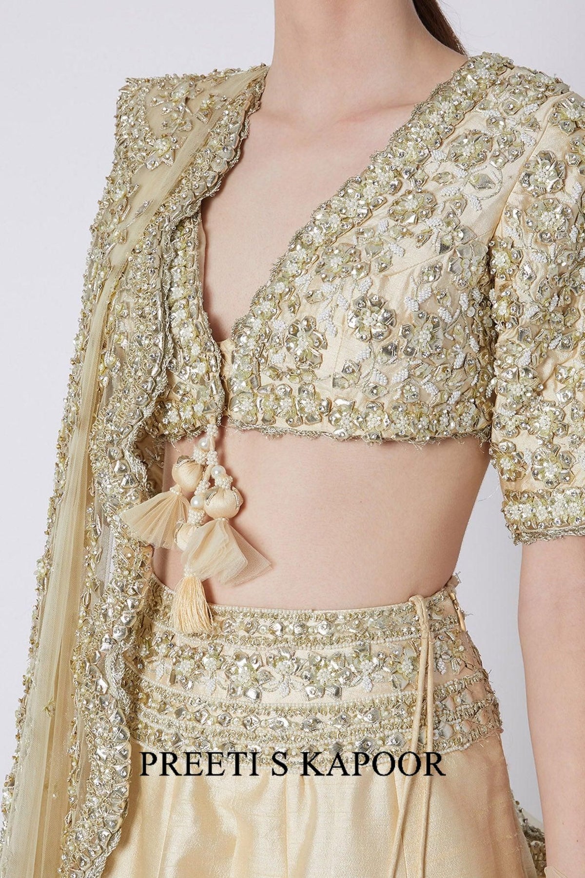 Beige Gota Embroidered Lehenga Set - Preeti s kapoor