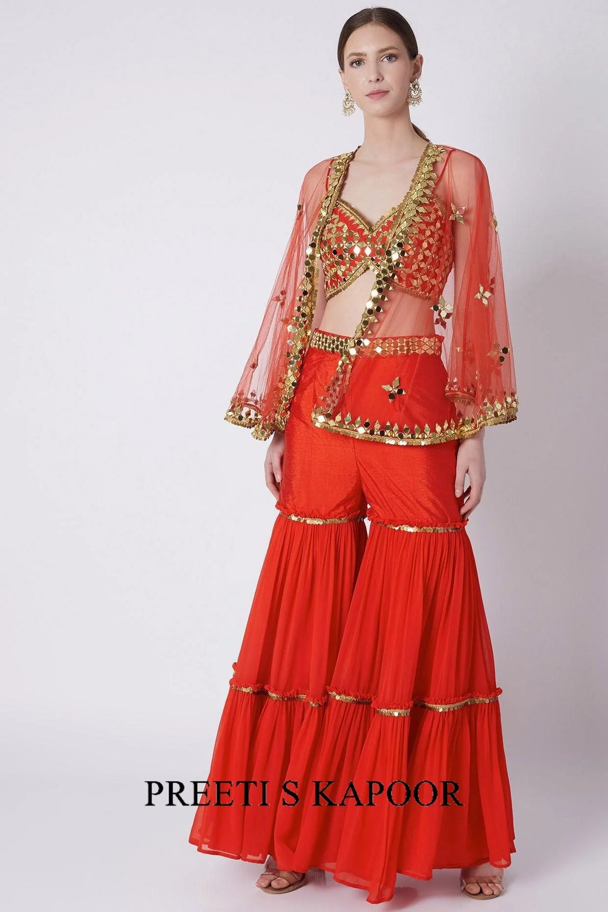 Red Embroidered Gharara Set - Preeti S Kapoor