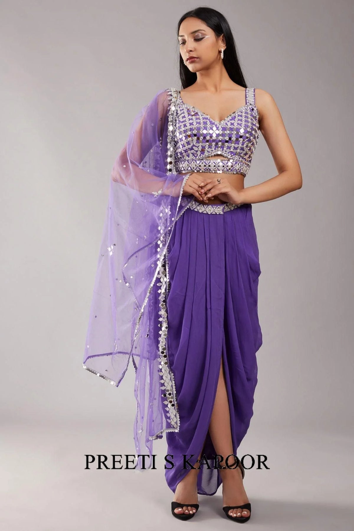 Purple Mirror Cape Set - Preeti S Kapoor