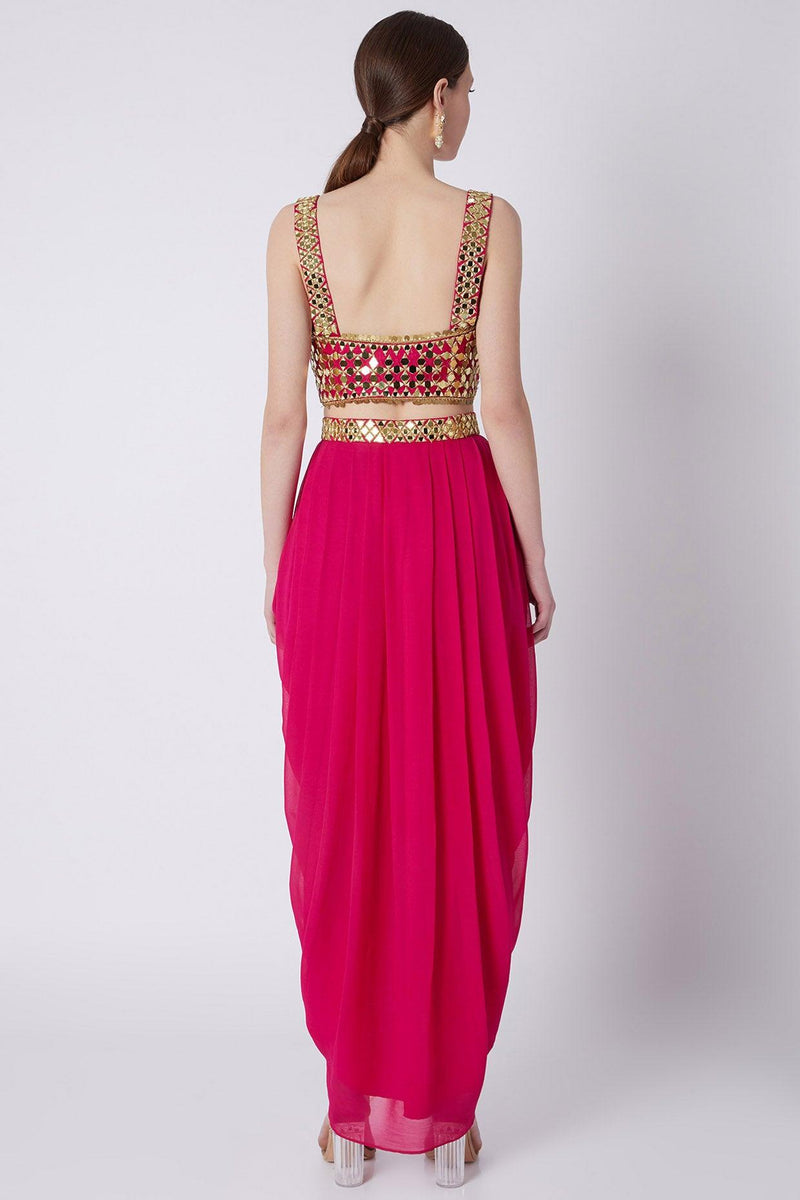 Fuchsia Gold Mirrors Embroidered Dhoti Set - Preeti s kapoor