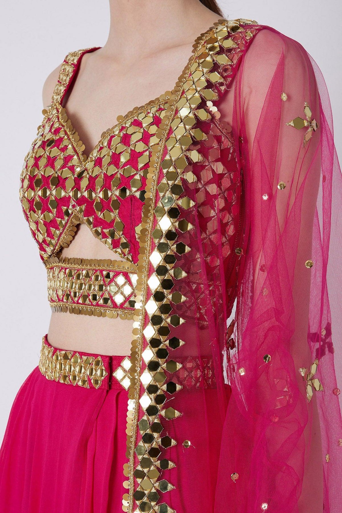 Fuchsia Gold Mirrors Embroidered Dhoti Set - Preeti s kapoor