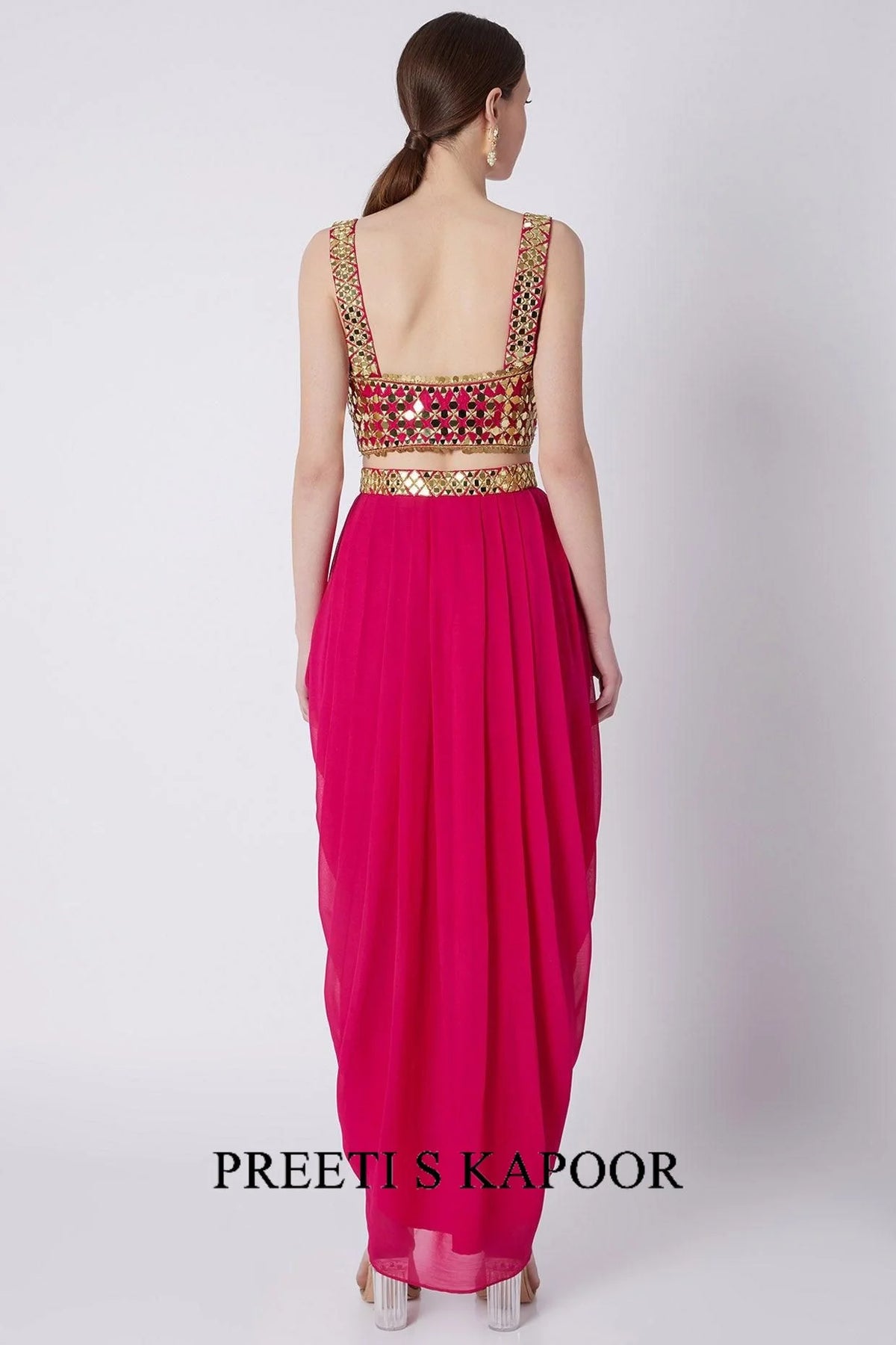 Fuchsia Gold Mirrors Embroidered Dhoti Set - Preeti S Kapoor