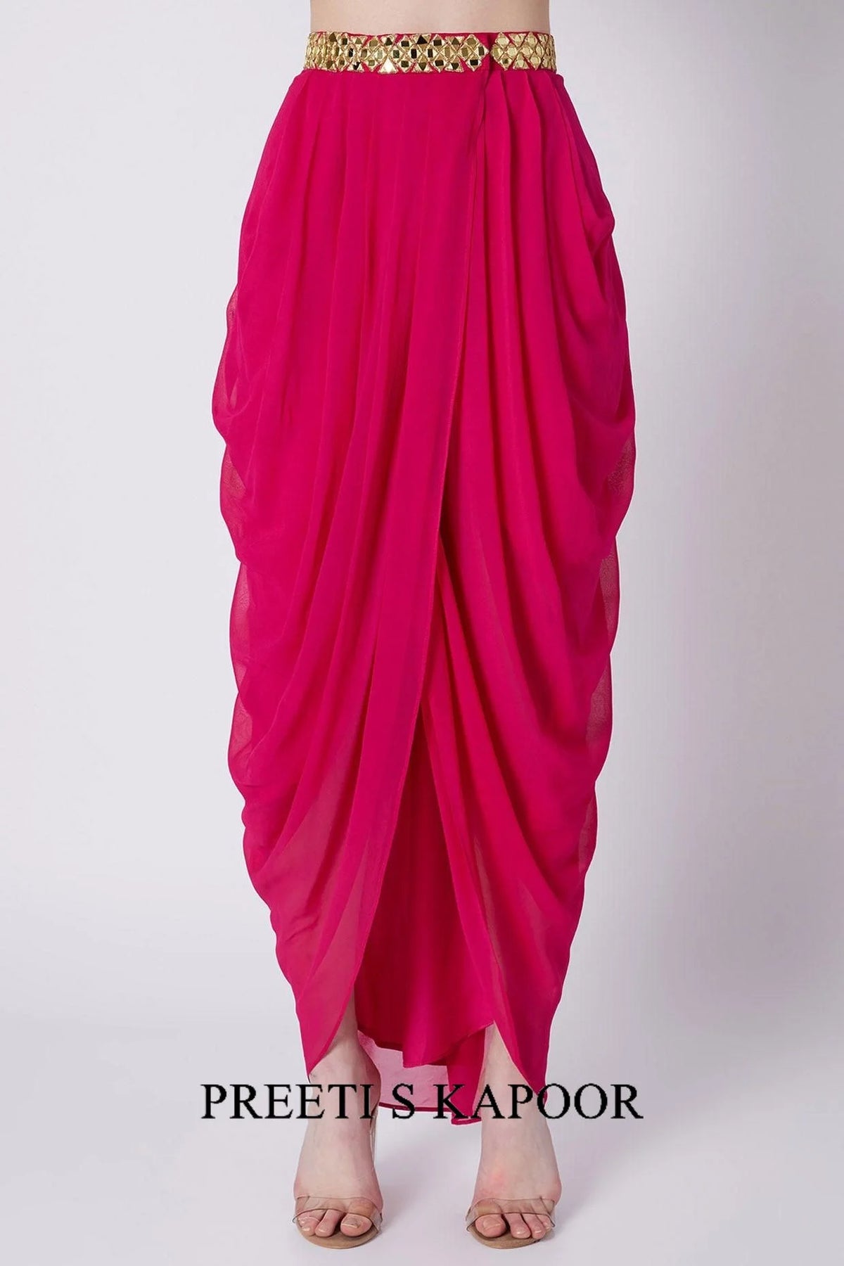 Fuchsia Gold Mirrors Embroidered Dhoti Set - Preeti S Kapoor