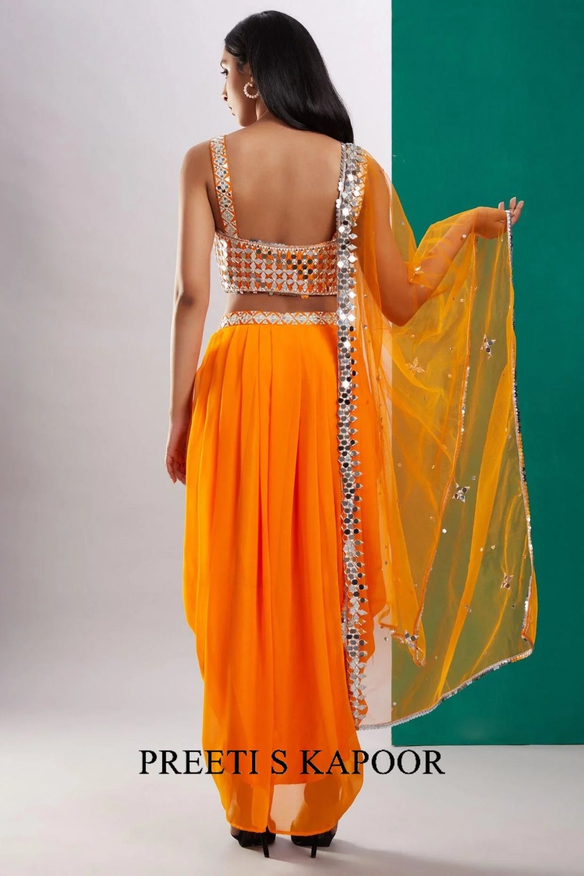 Orange Gold Mirror Cape Set - Preeti S Kapoor