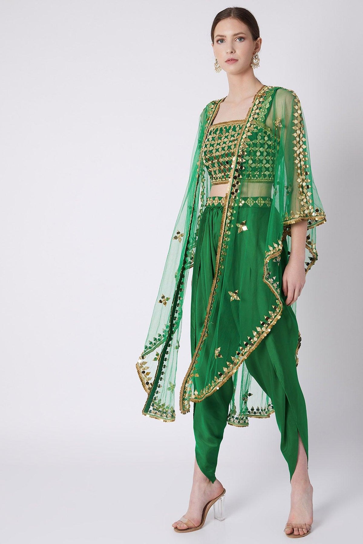 Emerald Green Embroidered Dhoti Set - Preeti s kapoor