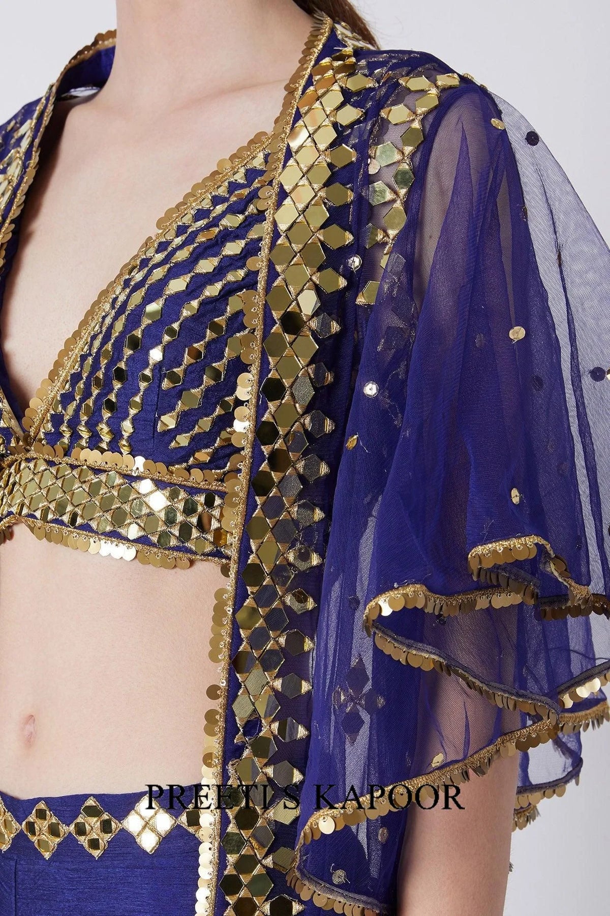 Royal Blue Mirrors Embroidered Cape Set - Preeti S Kapoor