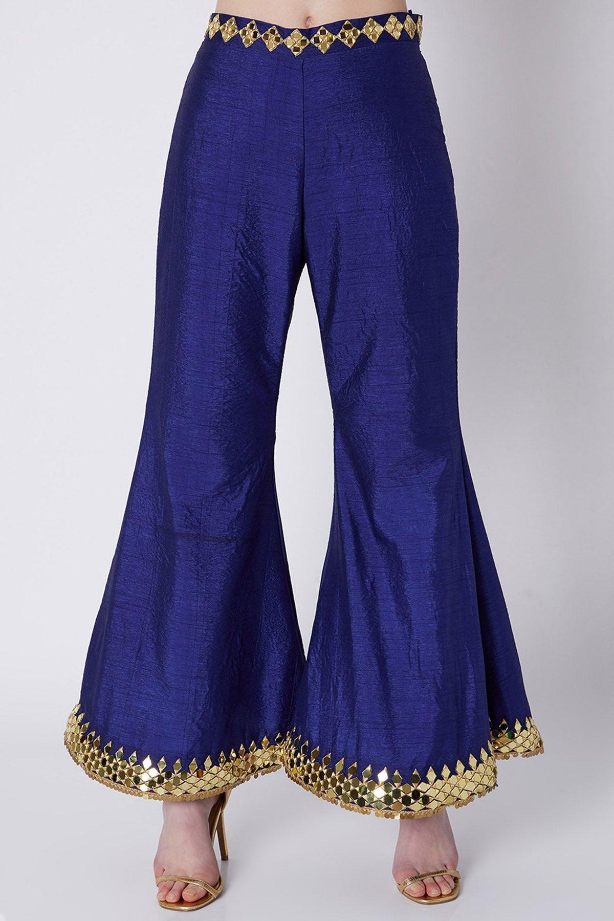 Royal Blue & Emerald Green Embroidered Cape Set - Preeti s kapoor