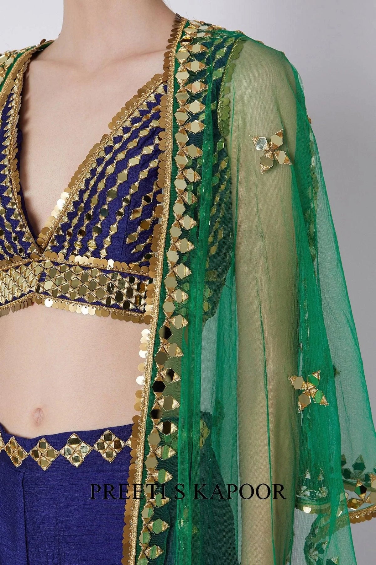 Royal Blue & Emerald Green Embroidered Cape Set - Preeti S Kapoor