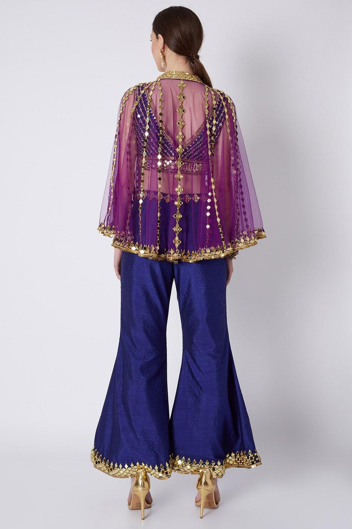 Royal Blue & Purple Embroidered Cape Set - Preeti s kapoor
