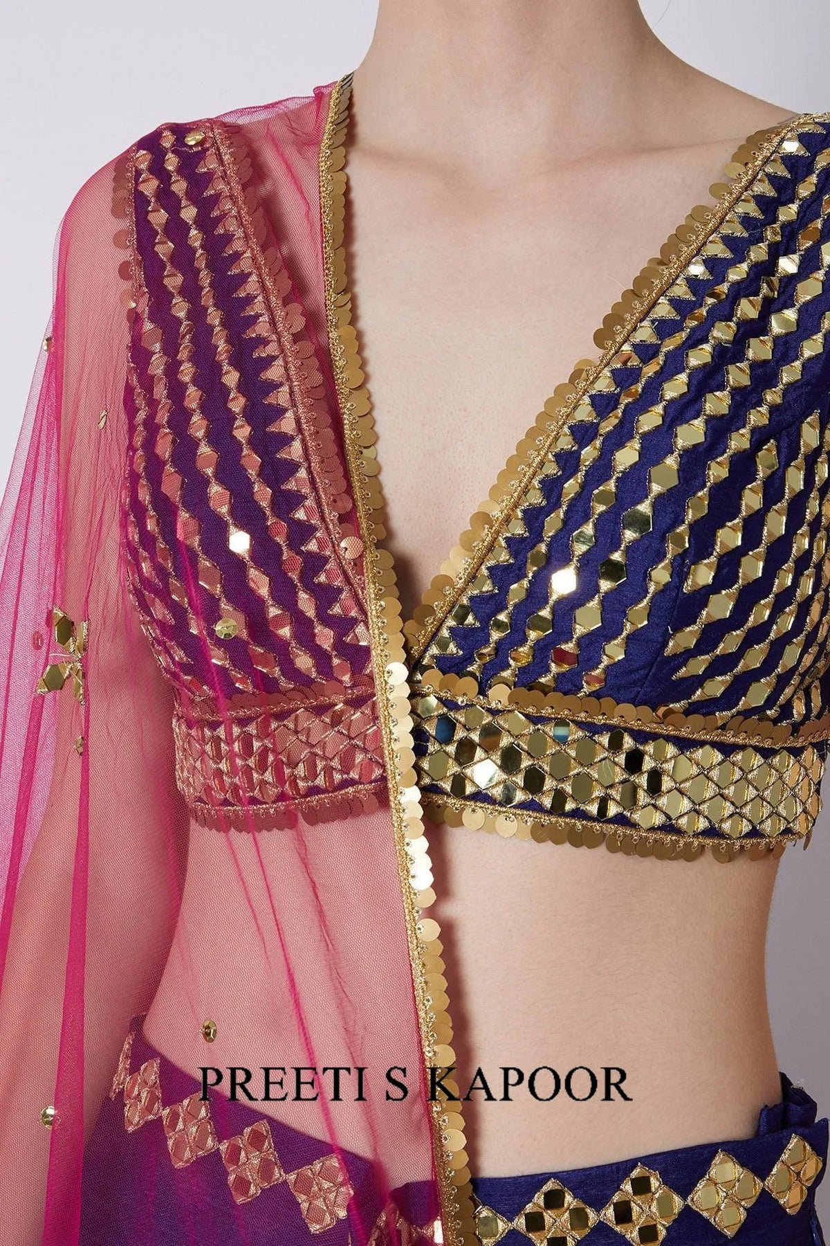 Royal Blue & Purple Embroidered Cape Set - Preeti S Kapoor