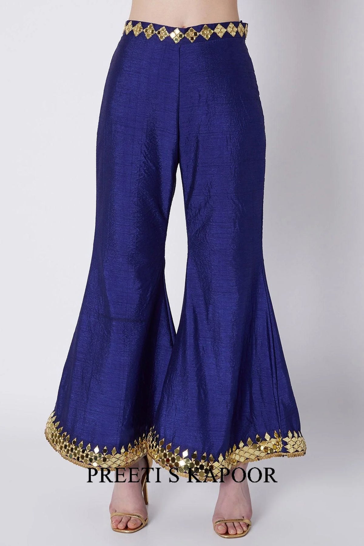 Royal Blue Embroidered Blouse With Bell Bottoms & Dupatta - Preeti S Kapoor