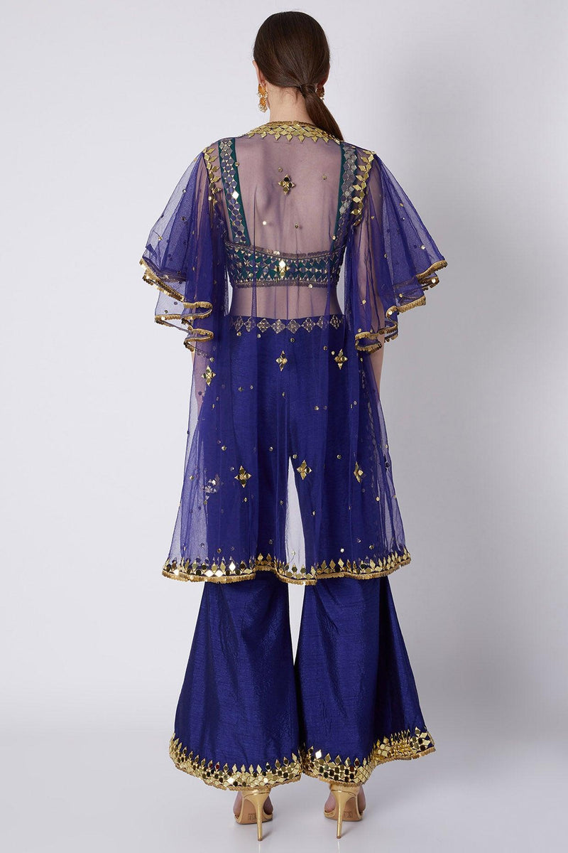 Green & Blue Embroidered Cape Set - Preeti s kapoor
