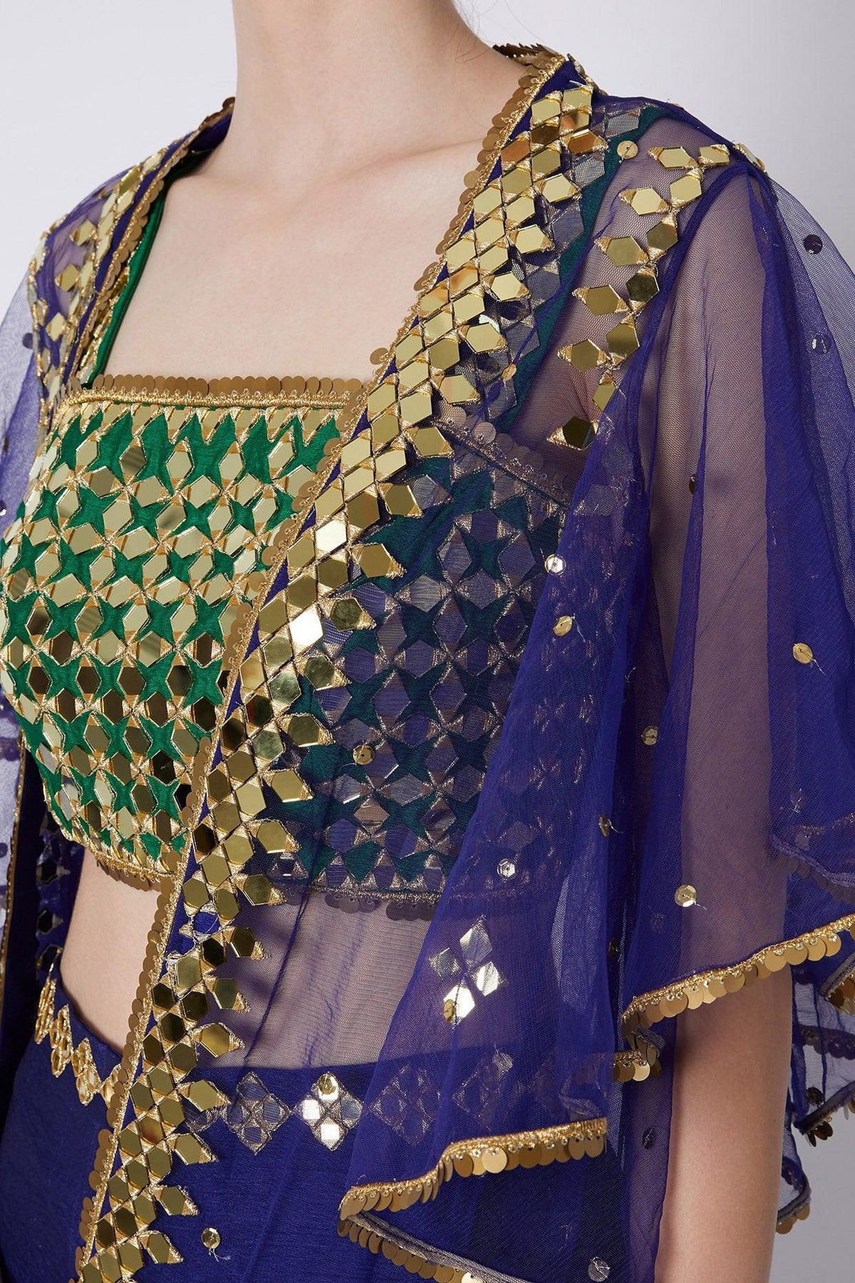 Green & Blue Embroidered Cape Set - Preeti s kapoor