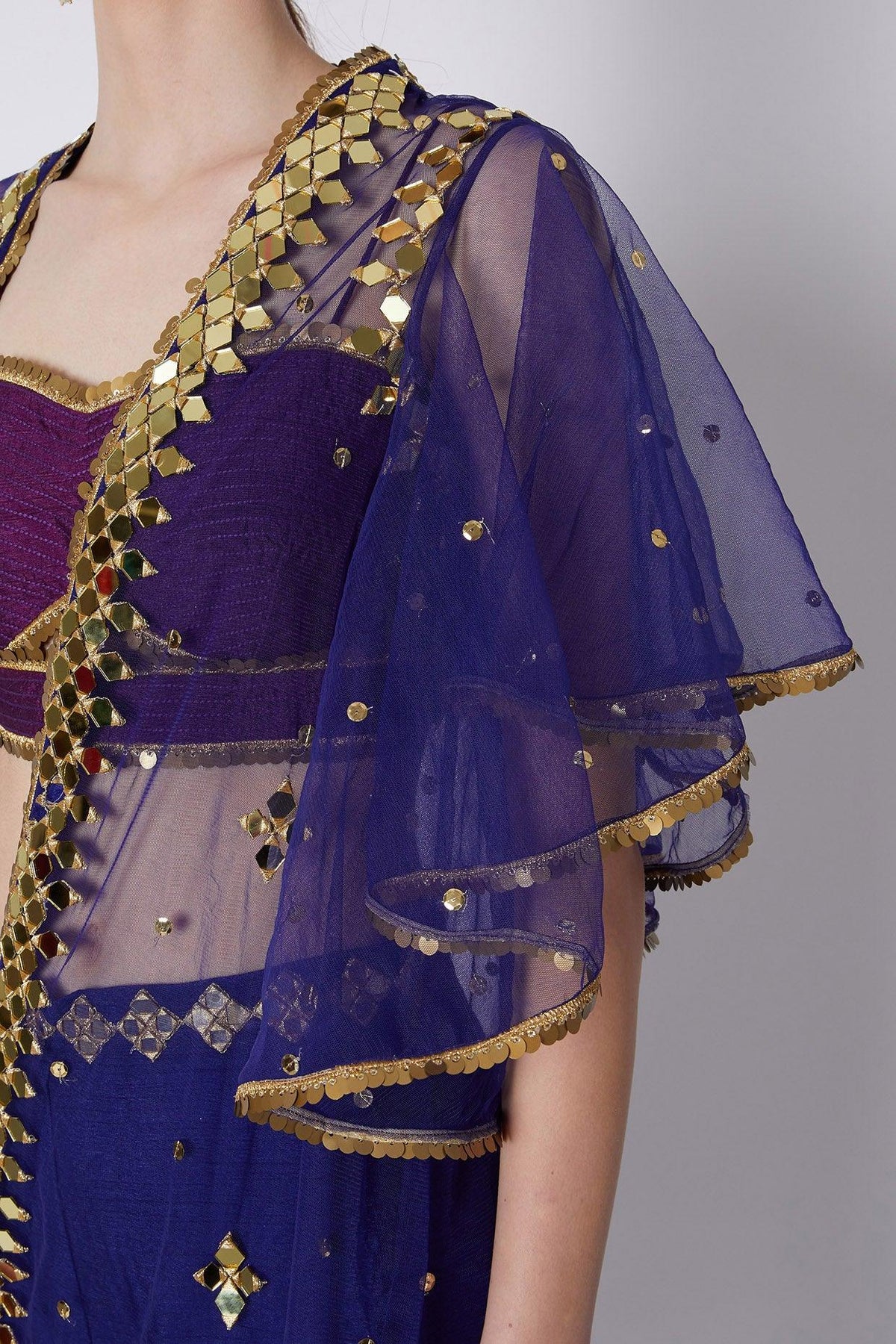 Mauve & Blue Embroidered Cape Set - Preeti s kapoor