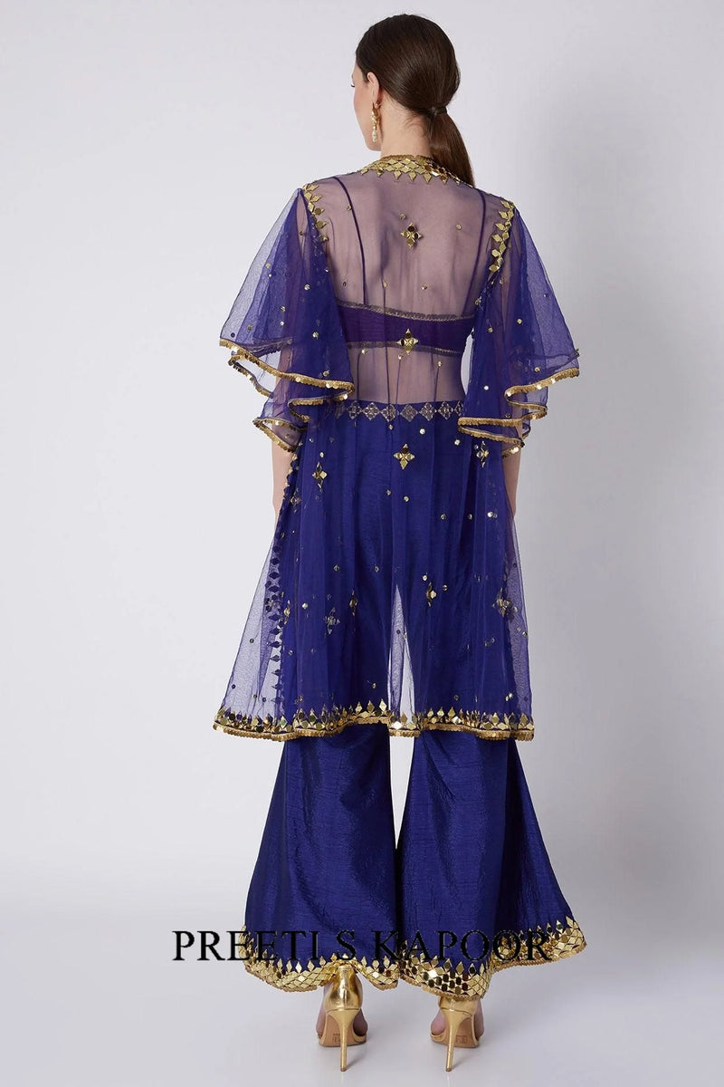 Mauve & Blue Embroidered Cape Set - Preeti S Kapoor