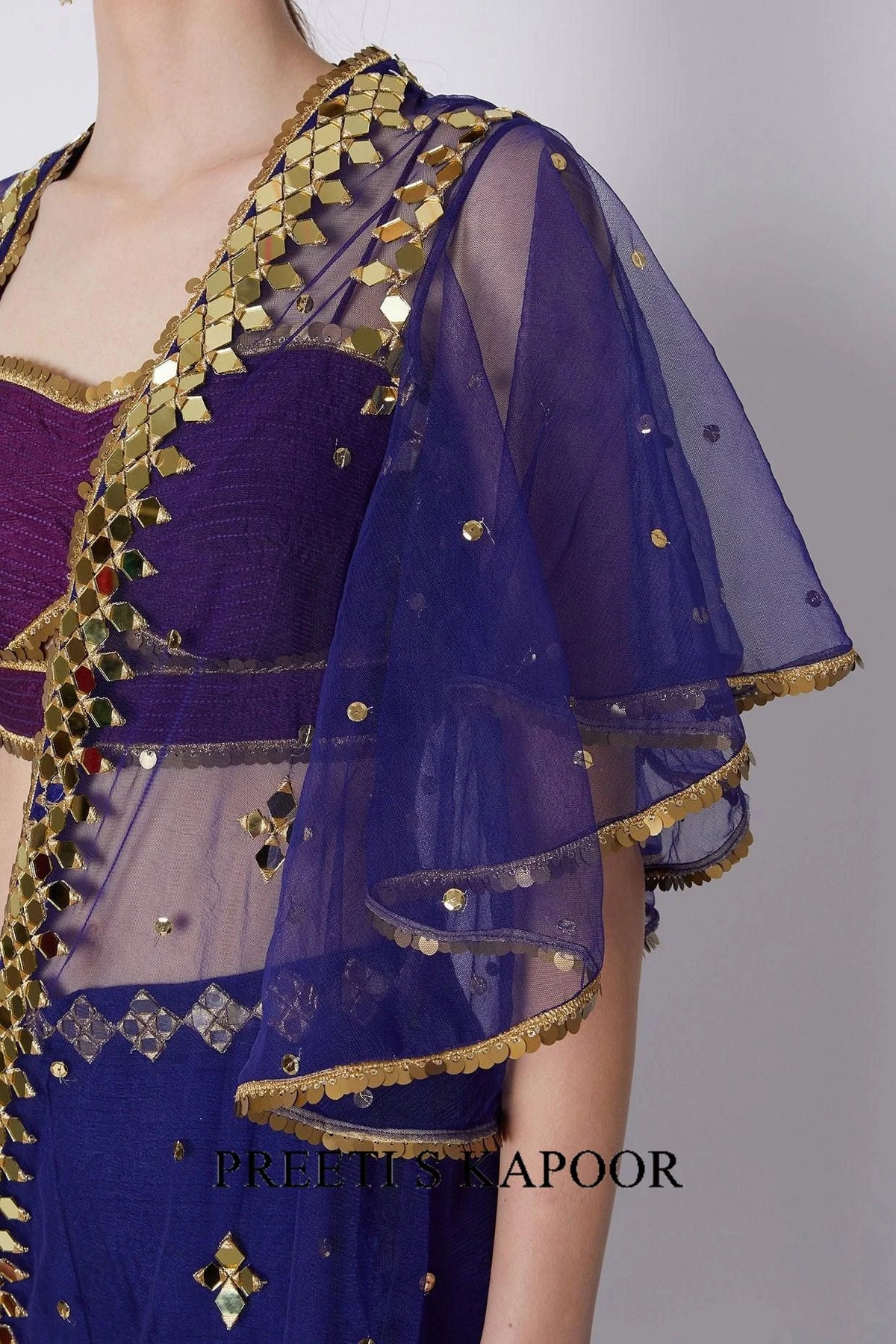 Mauve & Blue Embroidered Cape Set - Preeti S Kapoor