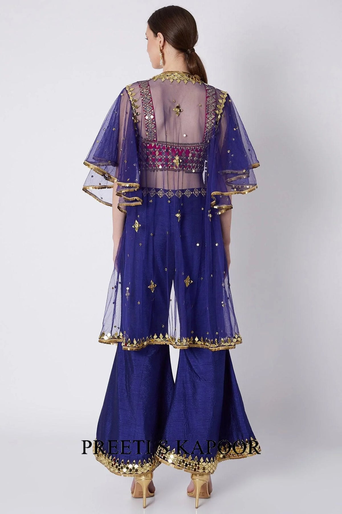 Blue & Red Embroidered Cape Set - Preeti S Kapoor