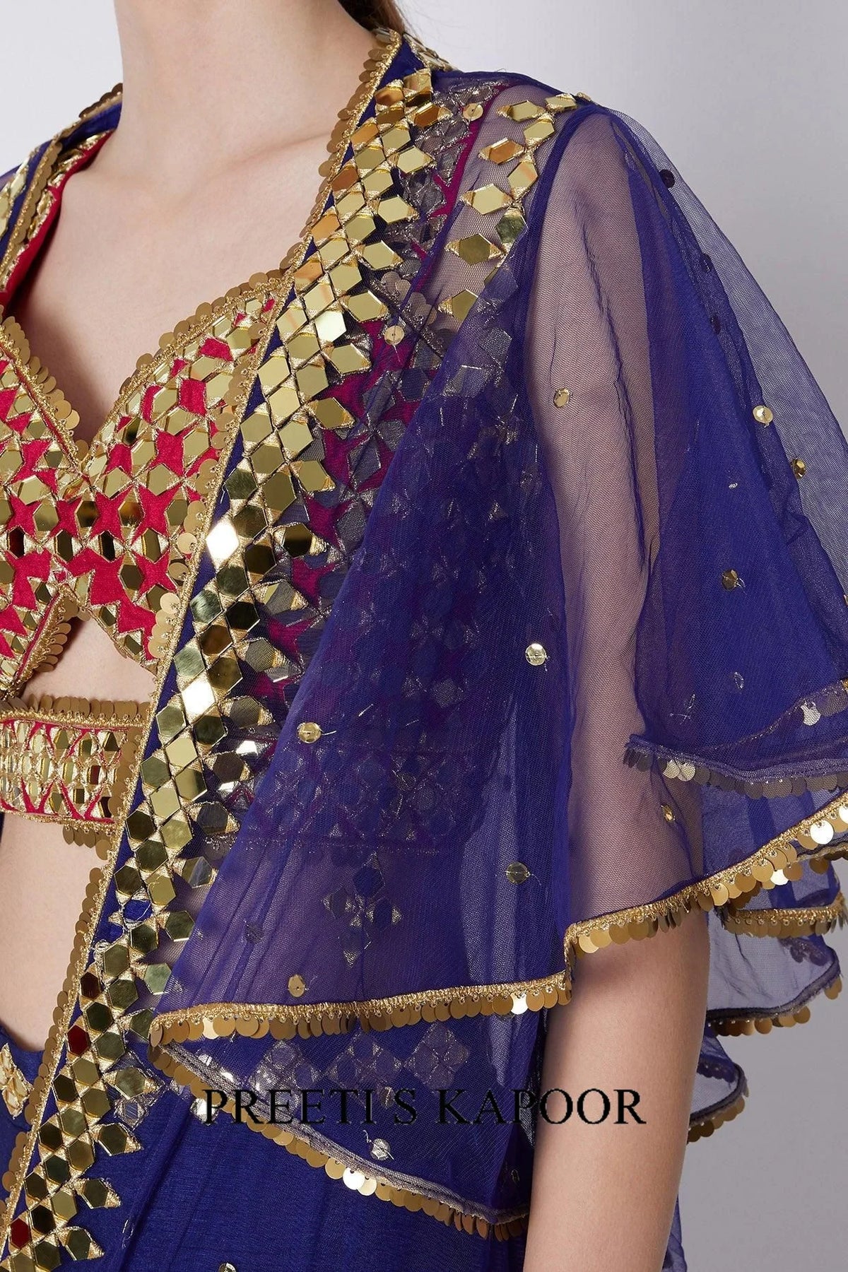 Blue & Red Embroidered Cape Set - Preeti S Kapoor