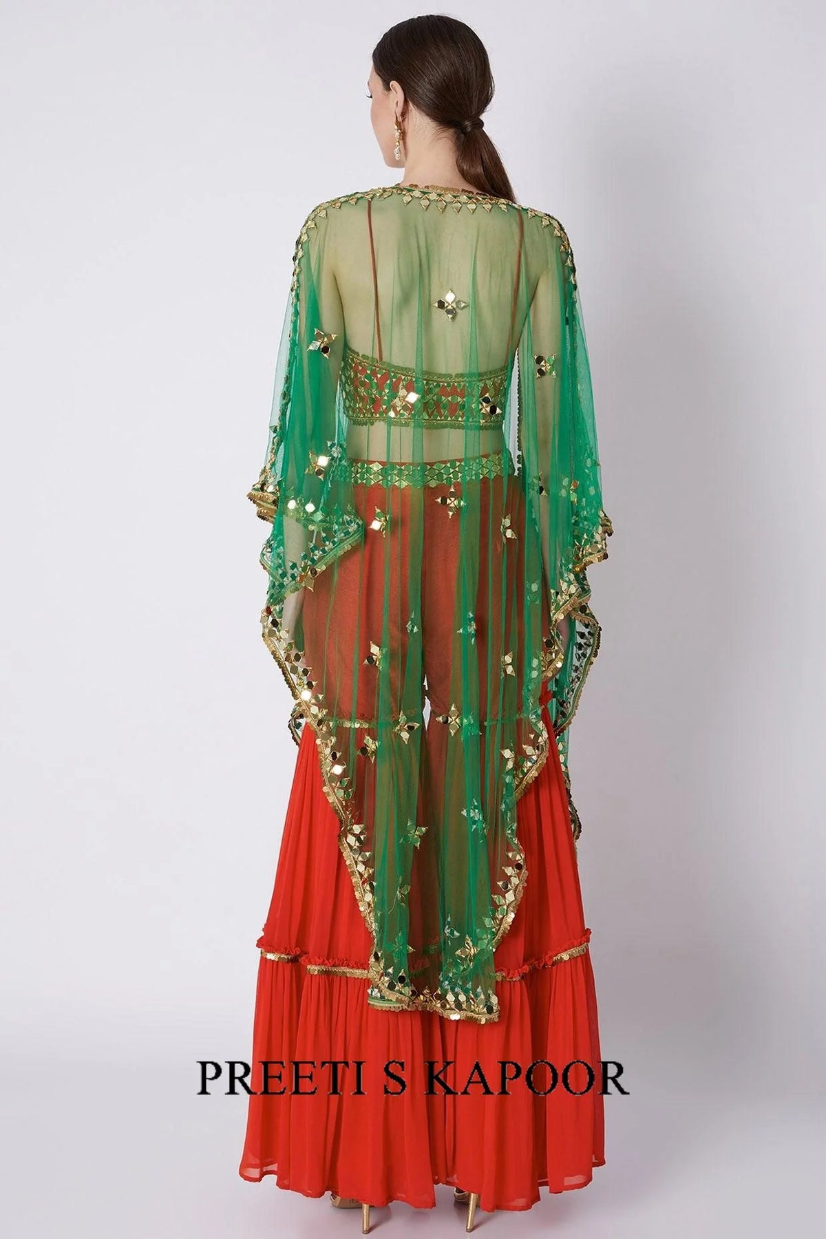 Red & Green Embroidered Gharara Set - Preeti S Kapoor