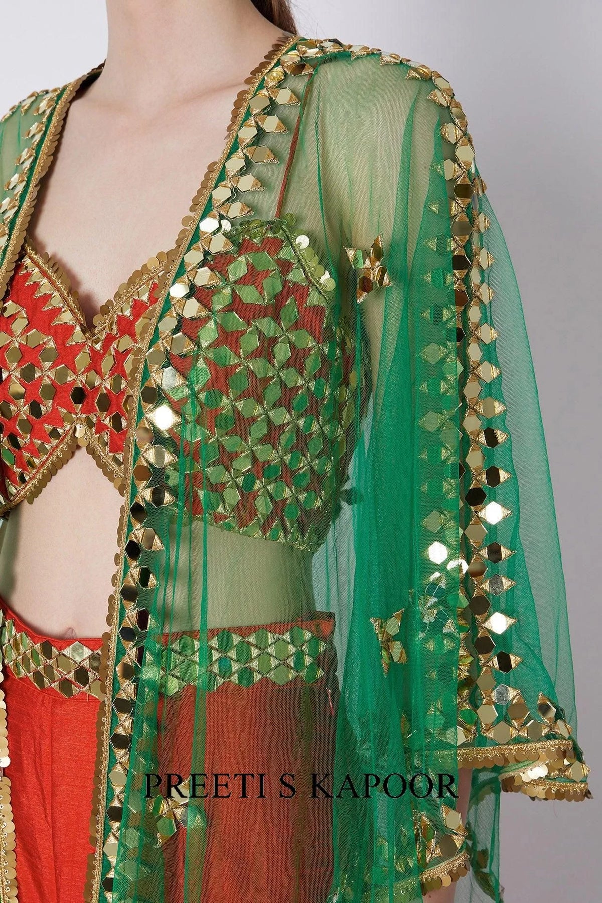 Red & Green Embroidered Gharara Set - Preeti S Kapoor