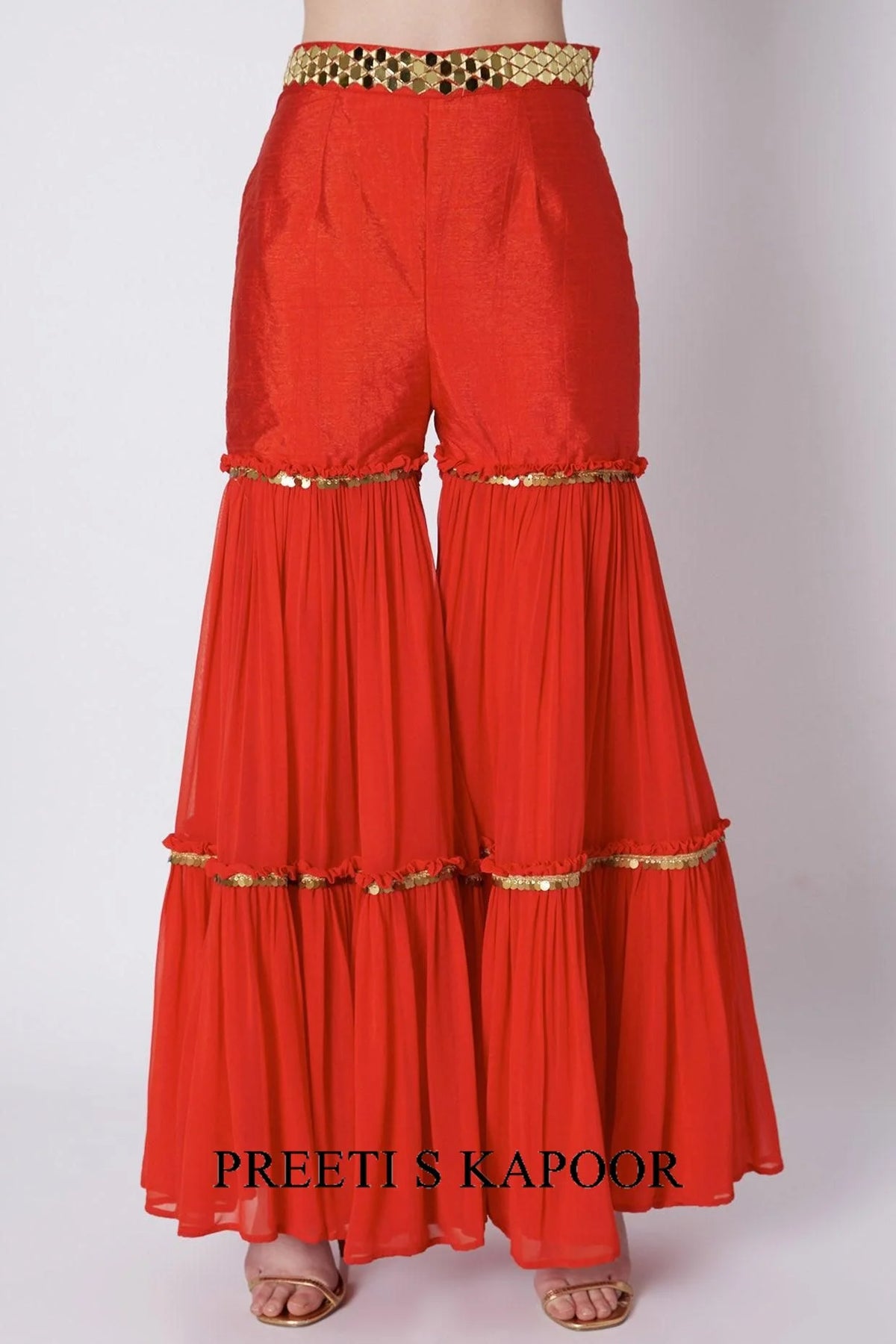 Red & Green Embroidered Gharara Set - Preeti S Kapoor