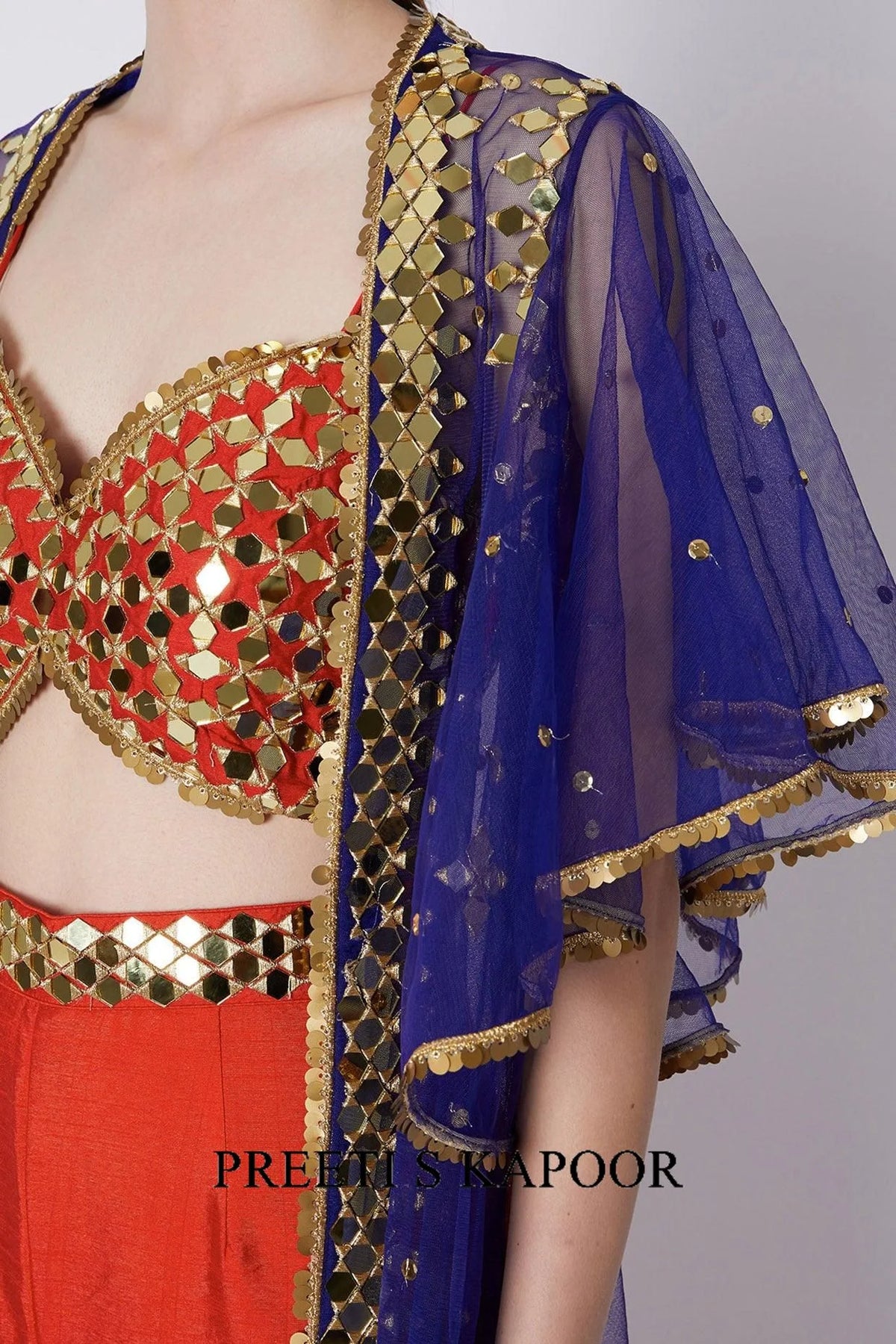 Red & Blue Embroidered Gharara Set - Preeti S Kapoor