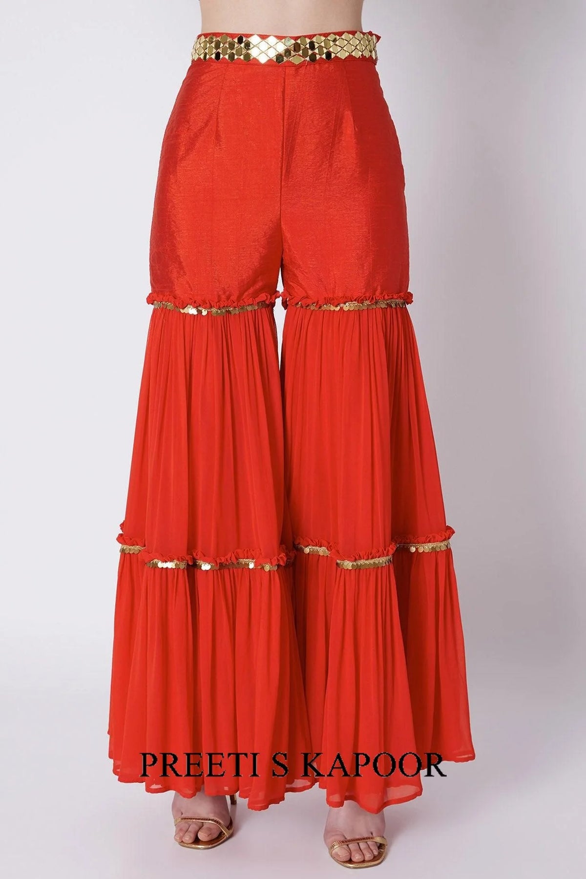 Red & Blue Embroidered Gharara Set - Preeti S Kapoor
