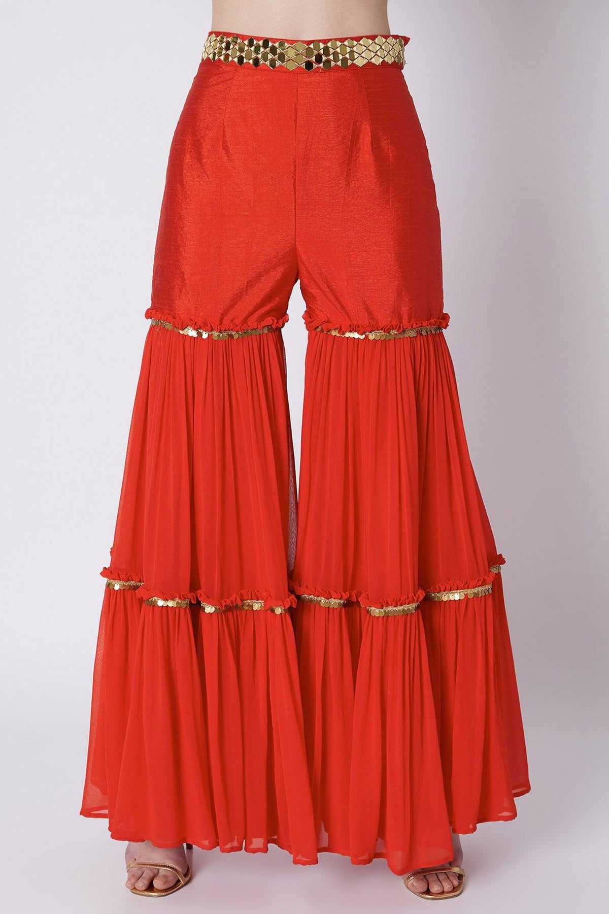 Red & Mauve Embroidered Gharara Set - Preeti s kapoor