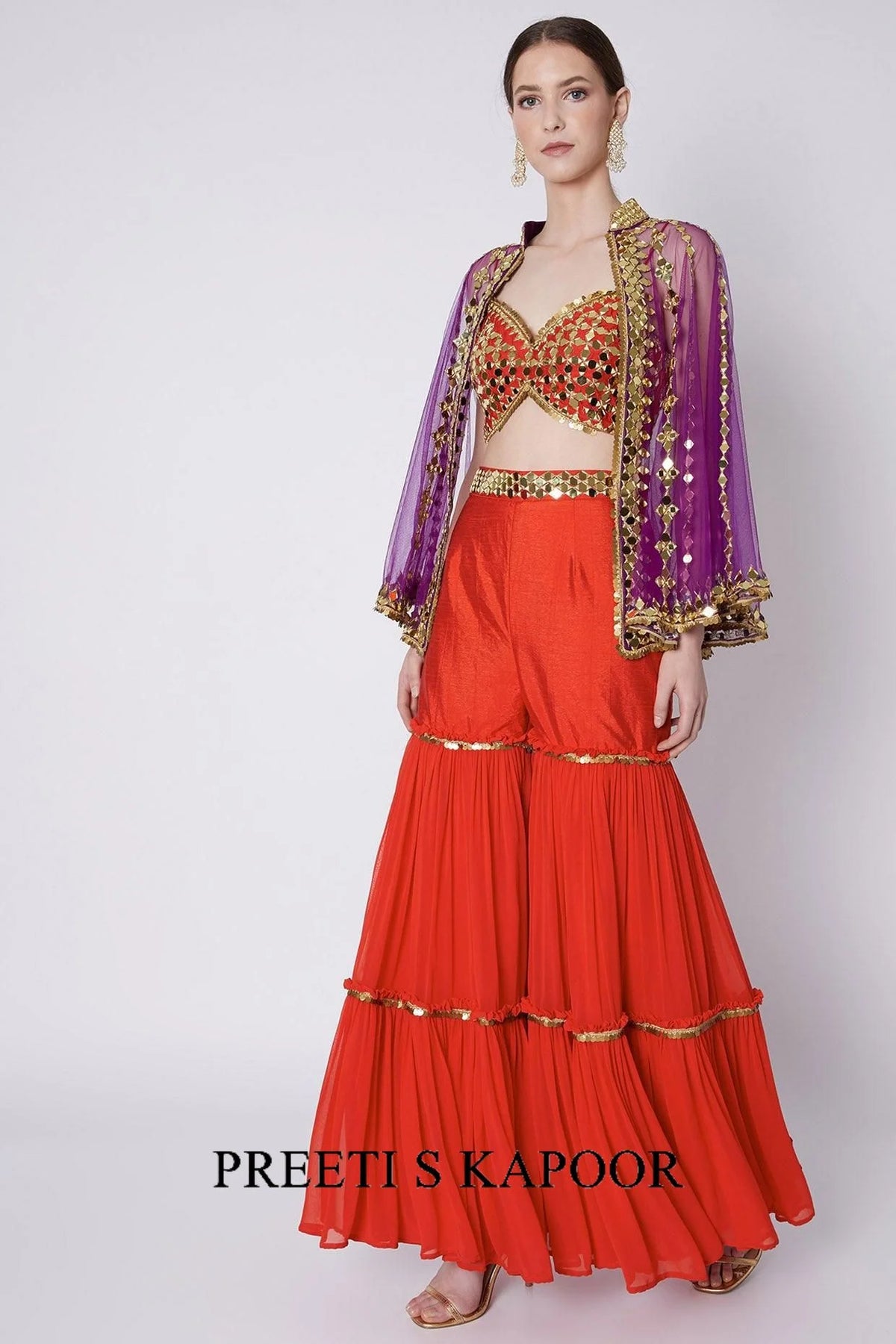 Red & Mauve Embroidered Gharara Set - Preeti S Kapoor