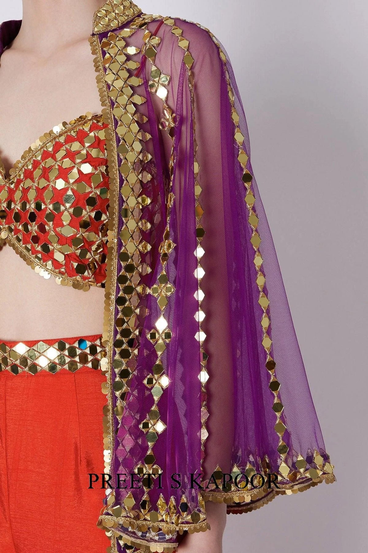 Red & Mauve Embroidered Gharara Set - Preeti S Kapoor