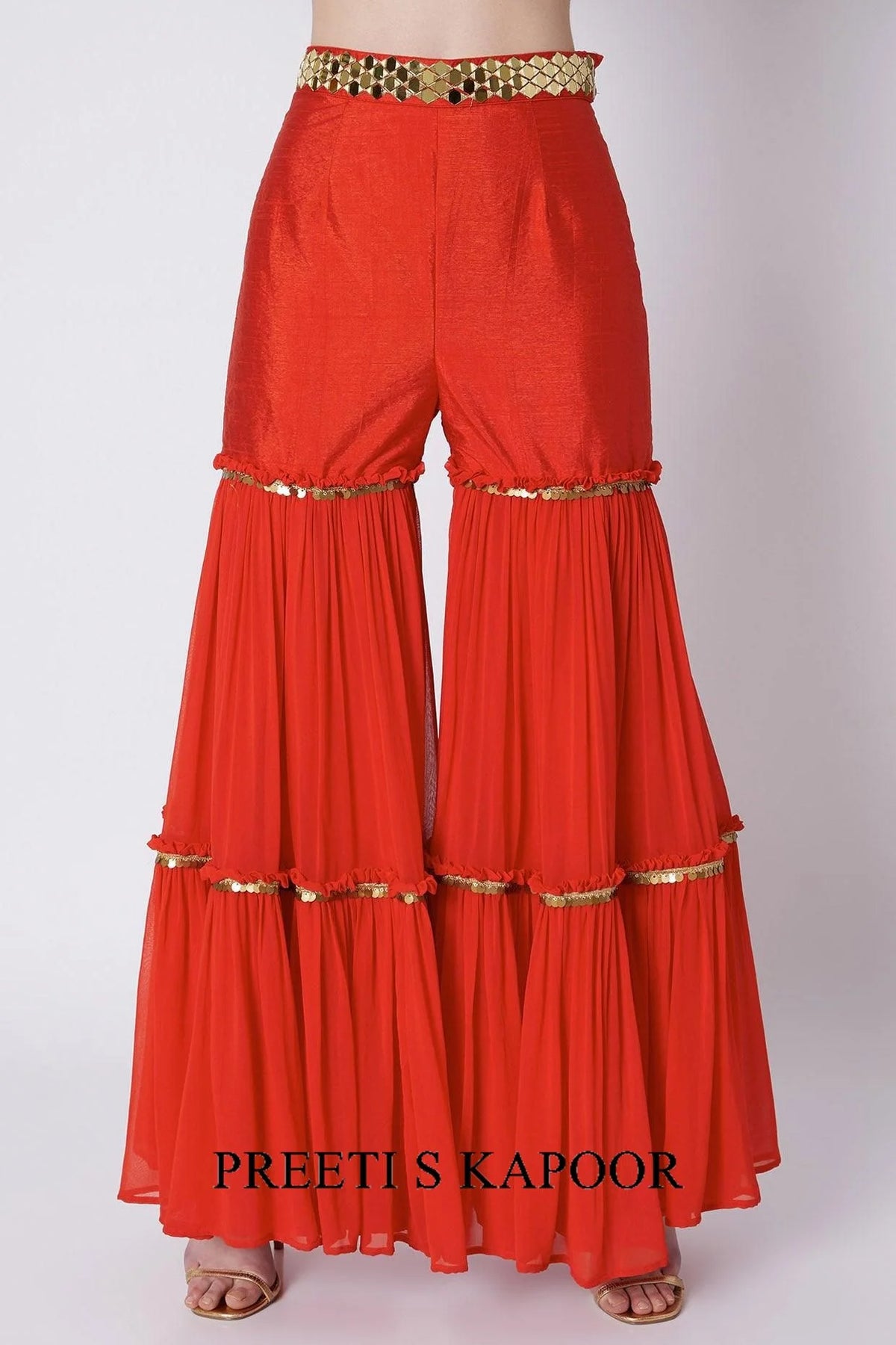 Red & Mauve Embroidered Gharara Set - Preeti S Kapoor