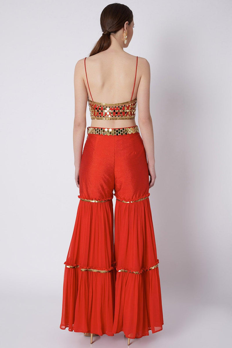 Red & Fuchsia Embroidered Gharara Set - Preeti s kapoor