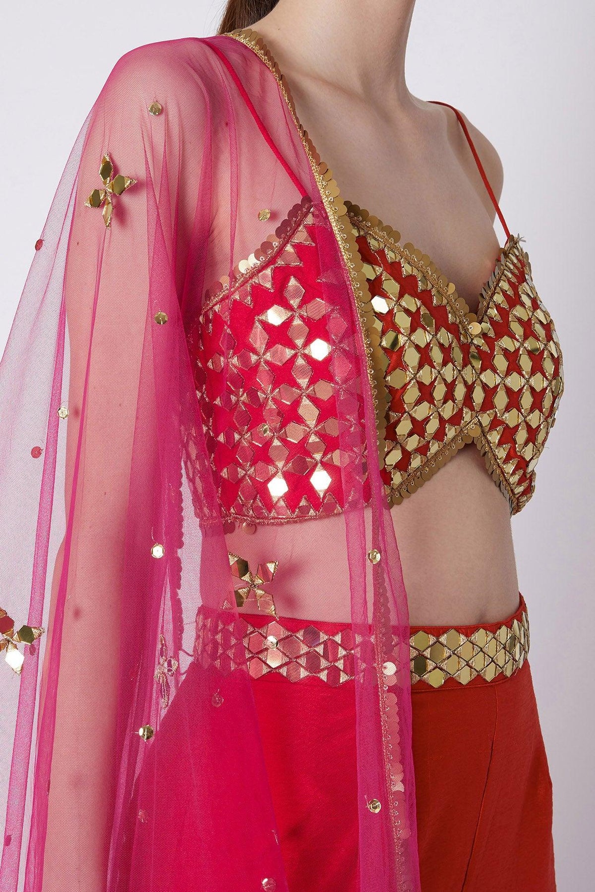 Red & Fuchsia Embroidered Gharara Set - Preeti s kapoor