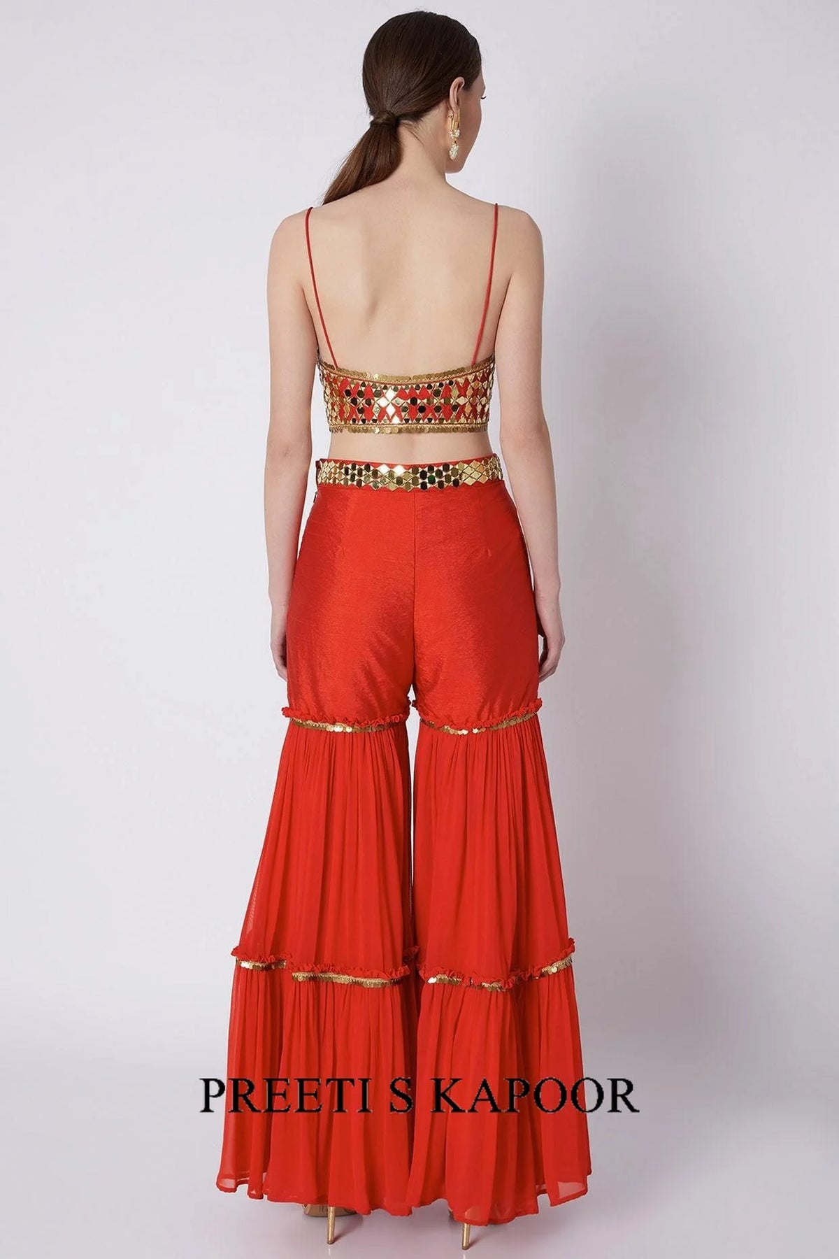 Red & Fuchsia Embroidered Gharara Set - Preeti S Kapoor