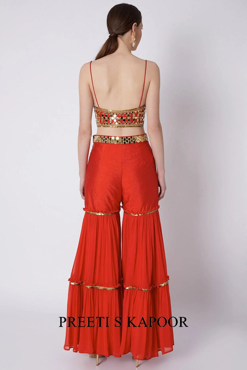 Red & Fuchsia Embroidered Gharara Set - Preeti S Kapoor