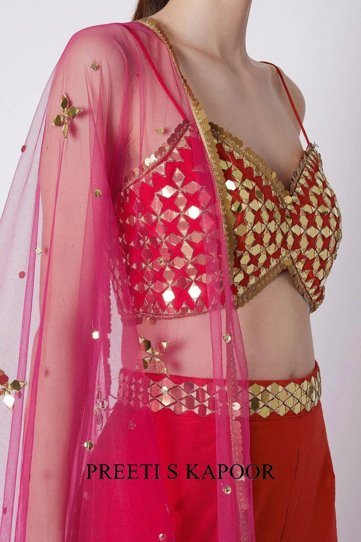 Red & Fuchsia Embroidered Gharara Set - Preeti S Kapoor