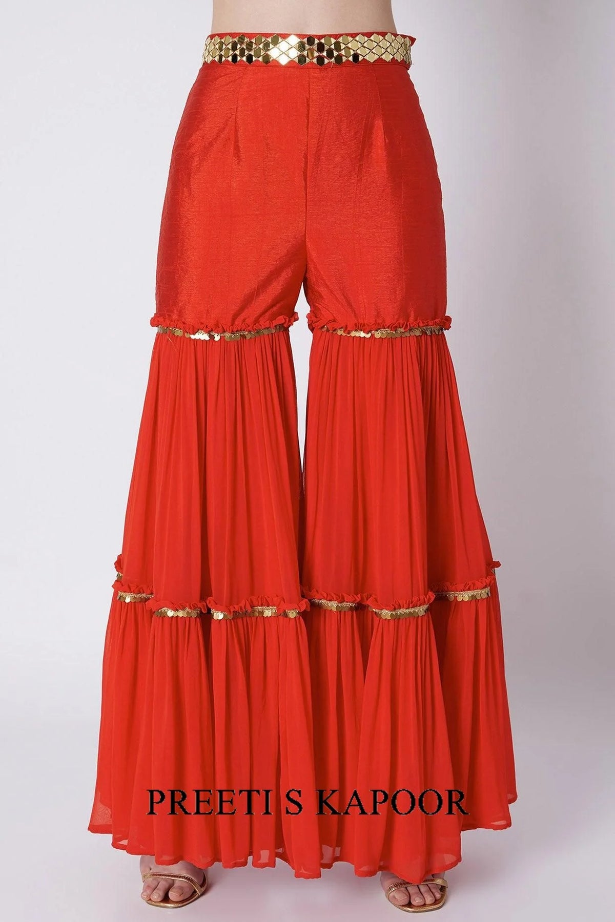 Red & Fuchsia Embroidered Gharara Set - Preeti S Kapoor