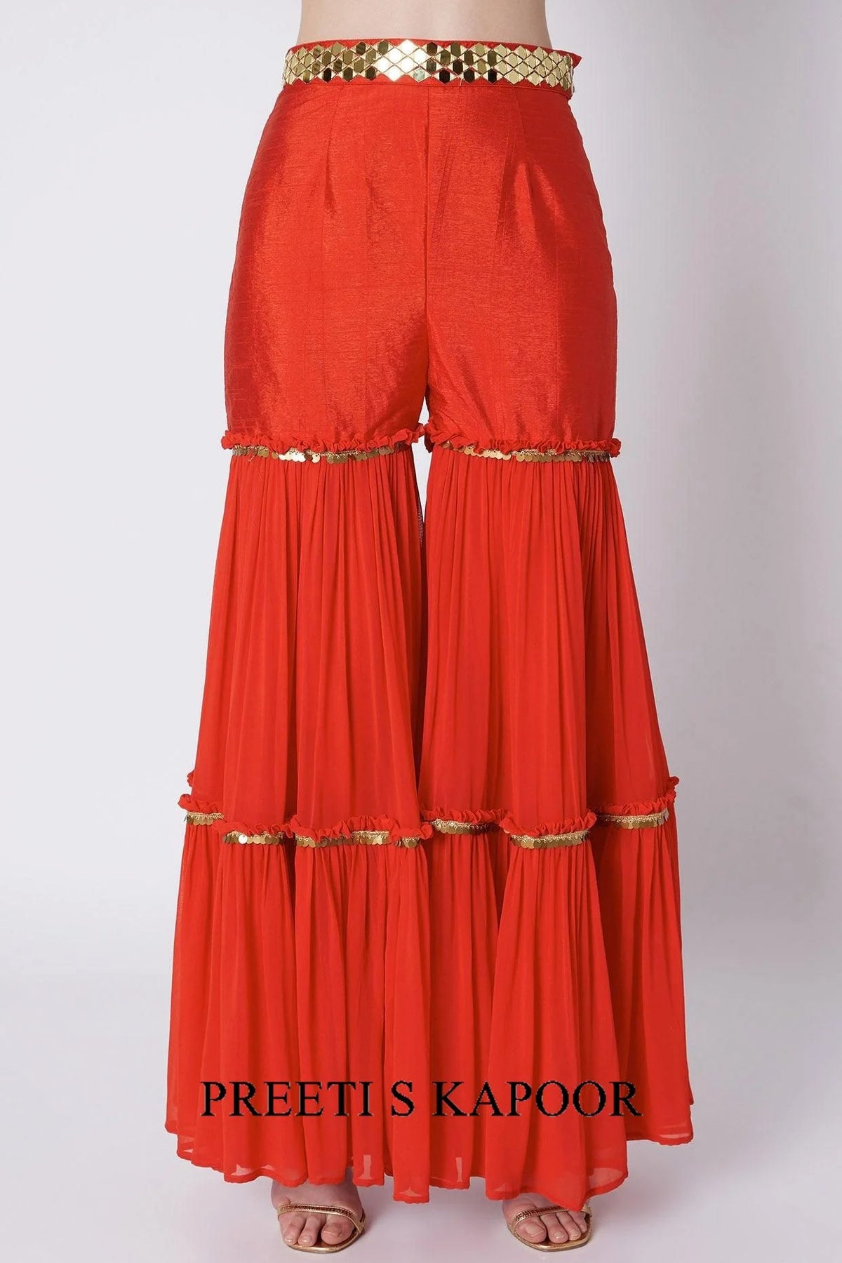 Green & Red Mirrors Embroidered Gharara Set - Preeti S Kapoor