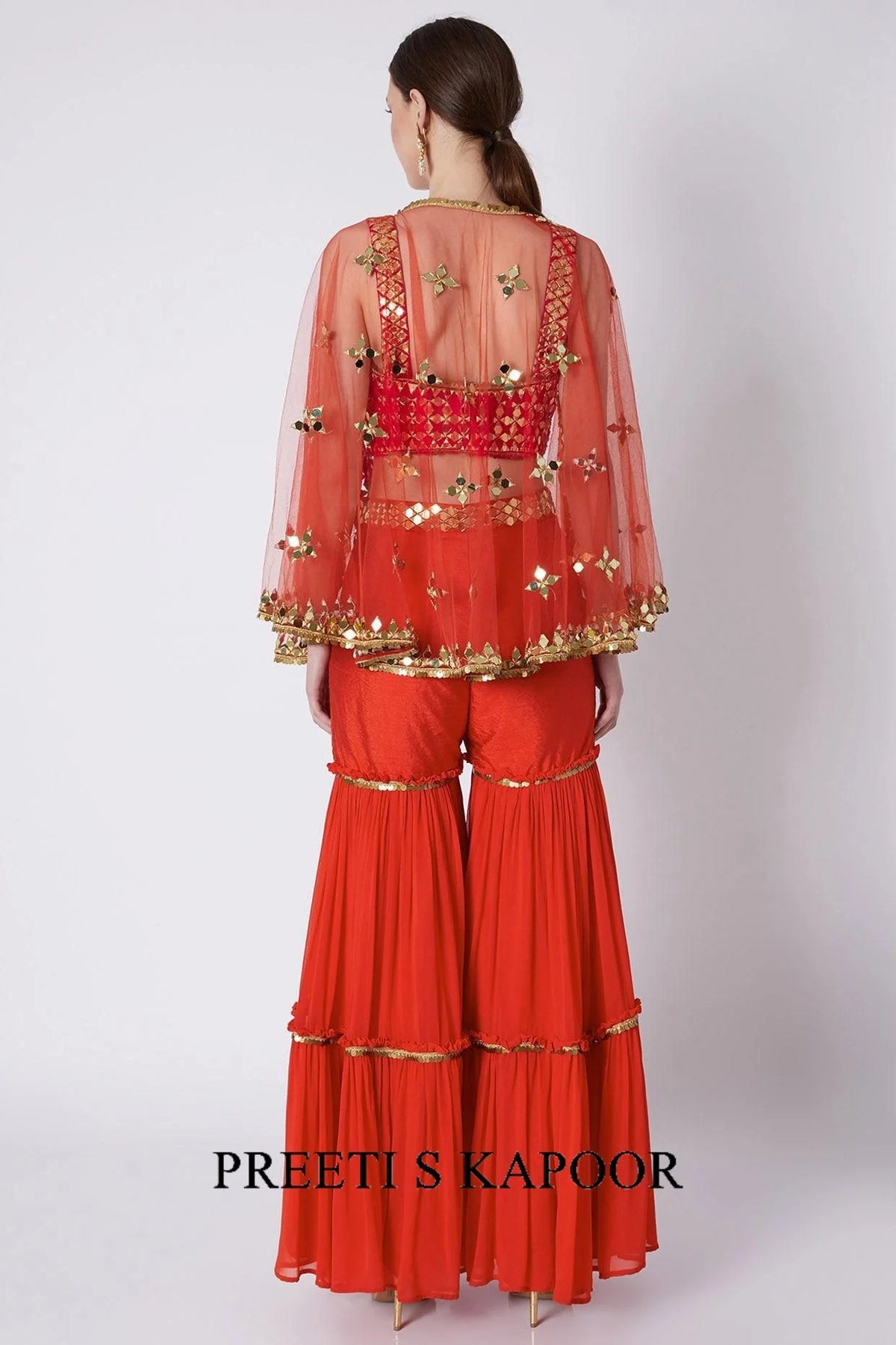 Red Mirrors Embroidered Gharara Set - Preeti S Kapoor