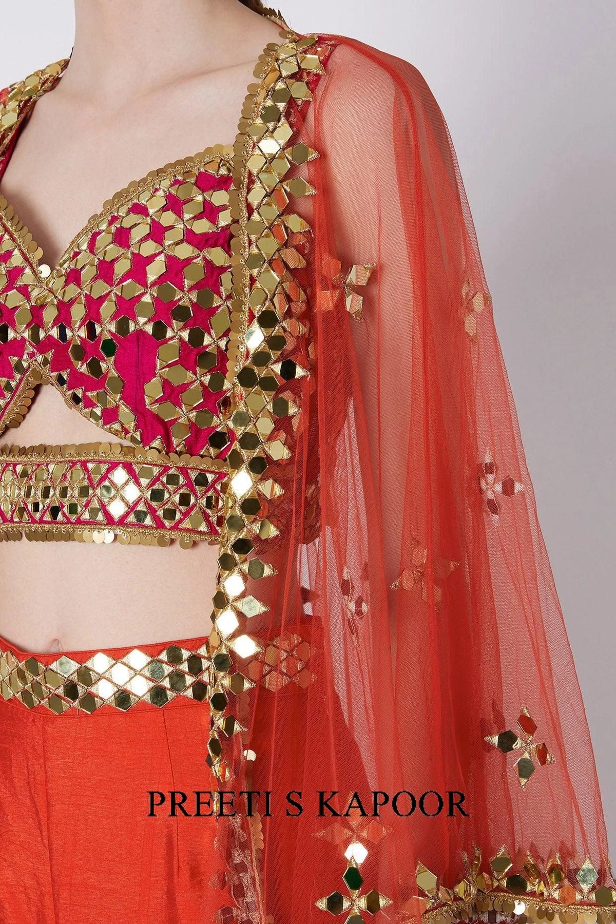 Red Mirrors Embroidered Gharara Set - Preeti S Kapoor