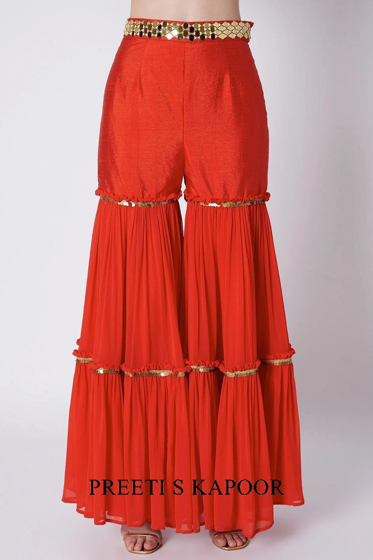 Red Mirrors Embroidered Gharara Set - Preeti S Kapoor