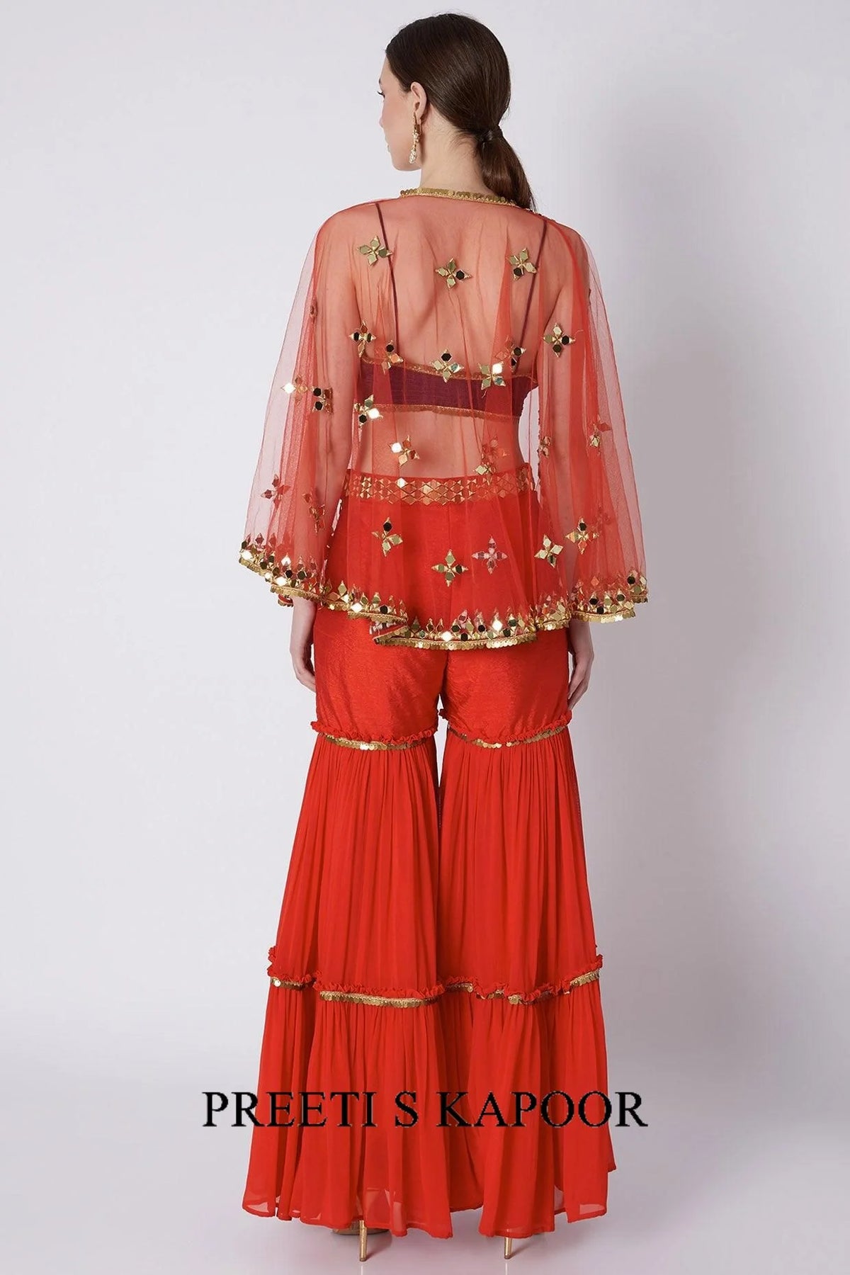 Deep Mauve & Red Embroidered Gharara Set - Preeti S Kapoor