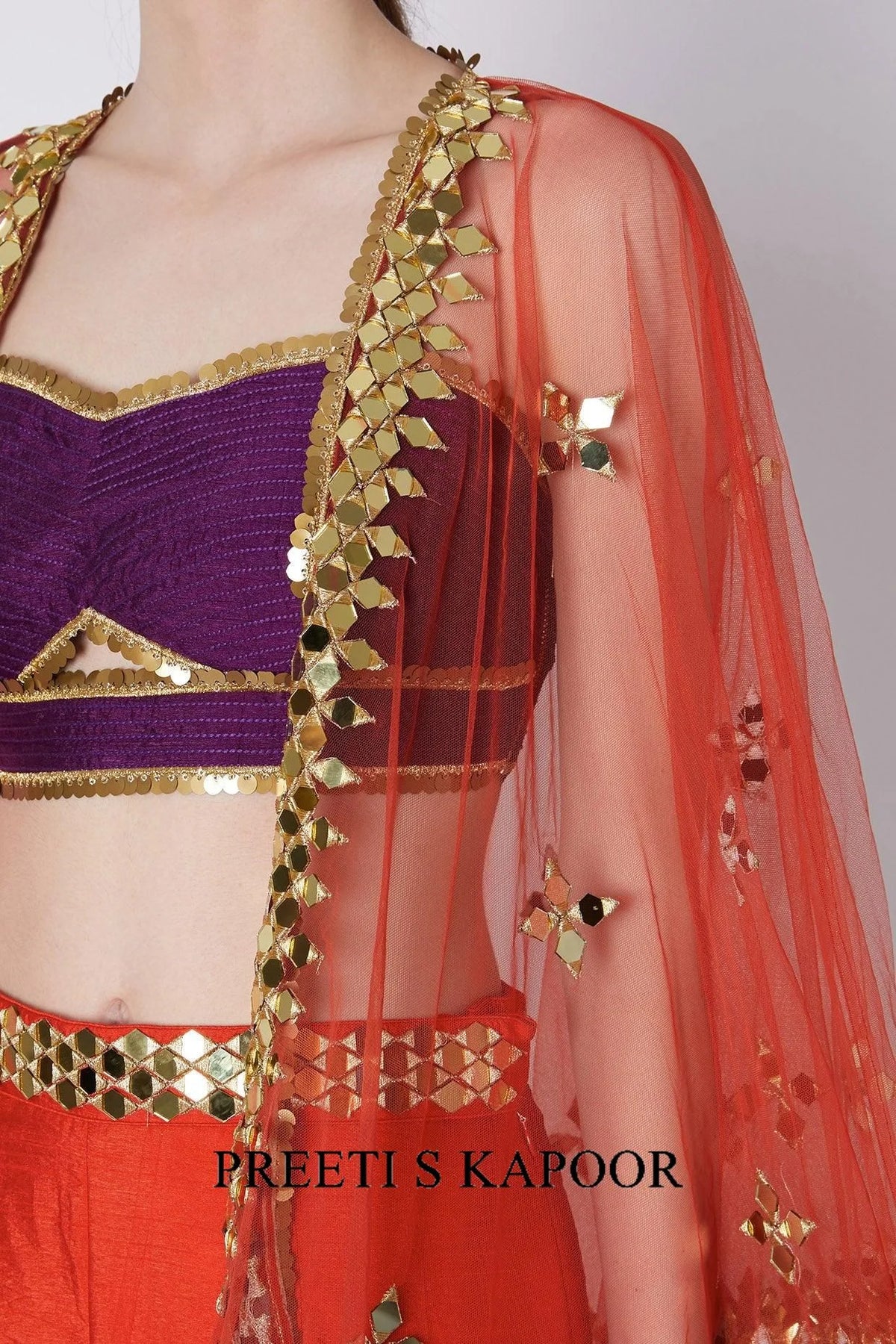 Deep Mauve & Red Embroidered Gharara Set - Preeti S Kapoor