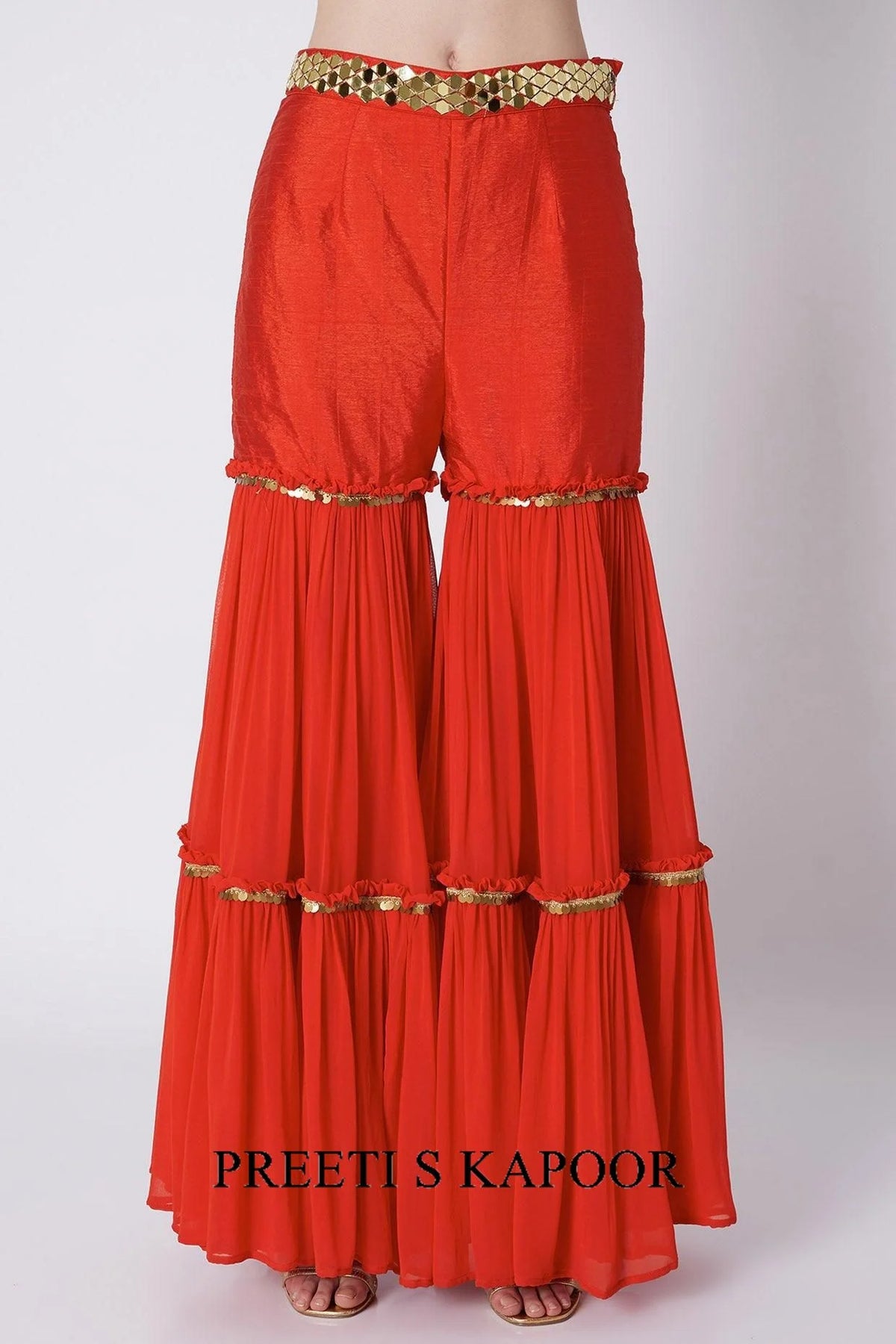 Deep Mauve & Red Embroidered Gharara Set - Preeti S Kapoor