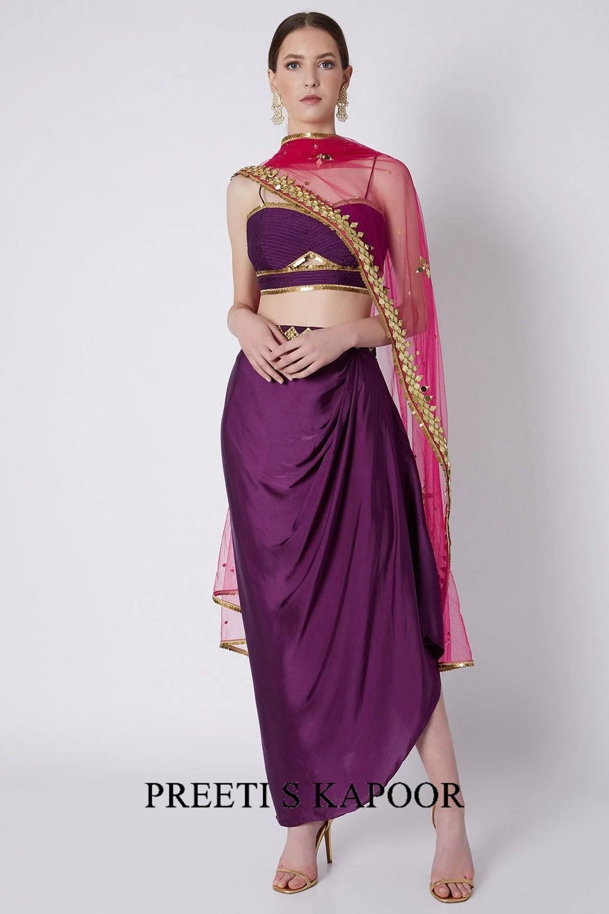 Purple Blouse Embroidered Skirt Set - Preeti S Kapoor