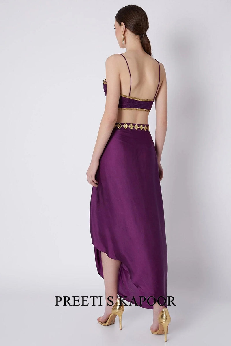 Purple Blouse Embroidered Skirt Set - Preeti S Kapoor